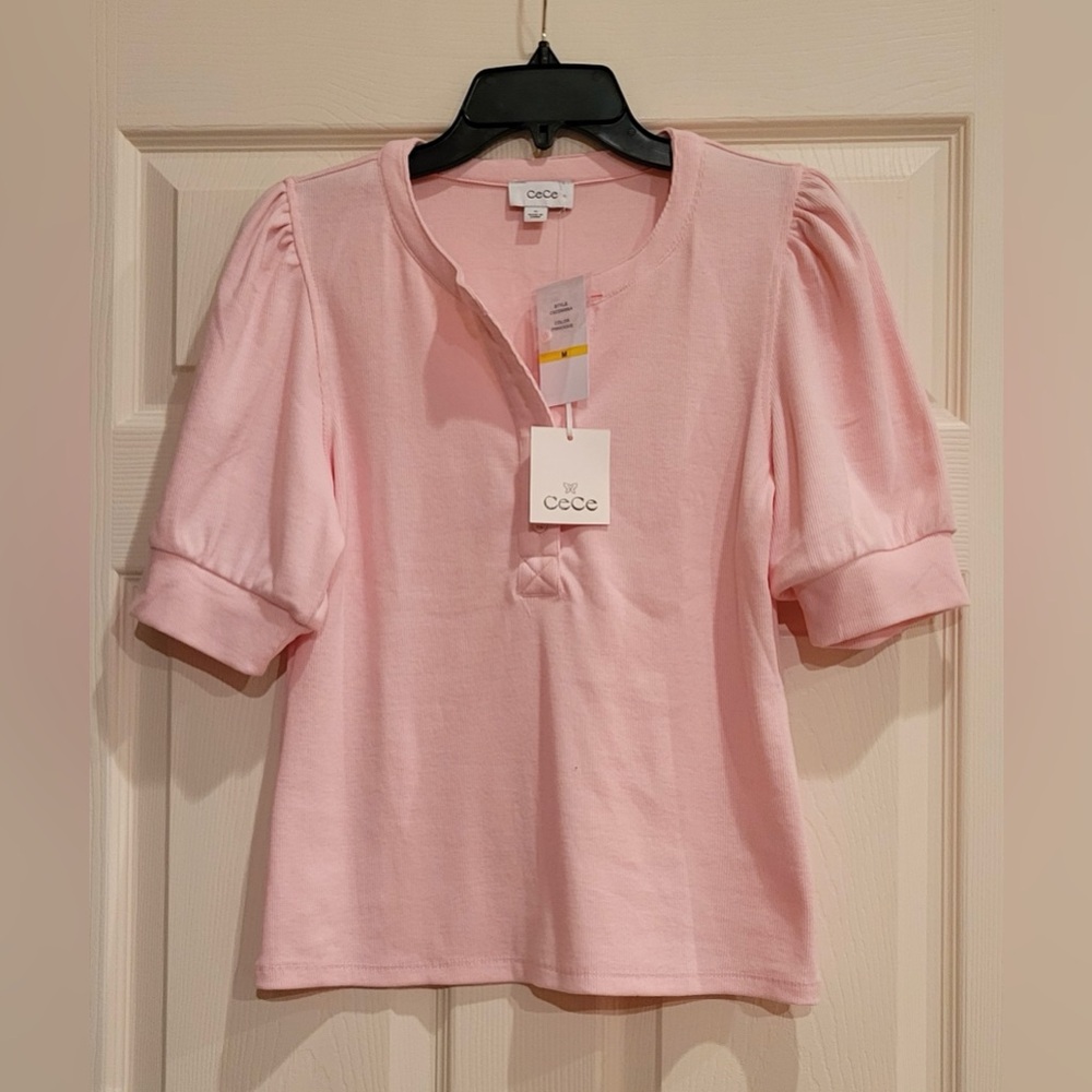 NWT CeCe Women’s Pink Puff-Sleeve Top size  Medium
